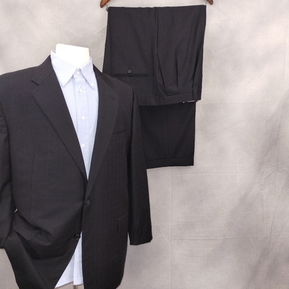Hickey Freeman Mens Suit 2 Piece Set Size 44R Jacket Blazer Pant Wool Two Button - Picture 1 of 8